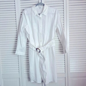 BB DAKOTA Eyelet Embroidered Cottagecore White Shirt Dress Size Large